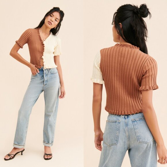 Free People Sweaters - Free People Find Me Now Colorblock Ruffled Cardigan Size XS $88